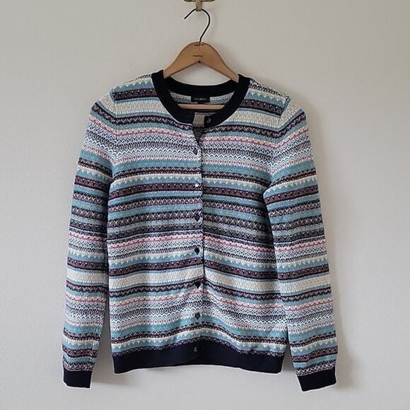 Talbots Navy Fair Isle Nordic Lambs Wool Cardigan Sizs Small S - Picture 1 of 6